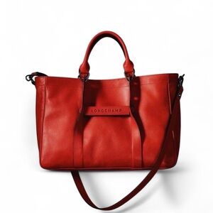 Authentic Longchamp 3D L Handbag in Red Leather